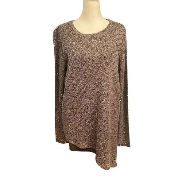 Apt 9 Women's Light Knit Sweater Size L Gray Subtle Sequined Asymmetric Hem - Picture 2 of 12